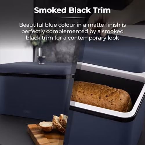 Tower Sera Bread Bin in Midnight Blue and Black with Airtight Metal Body – 6