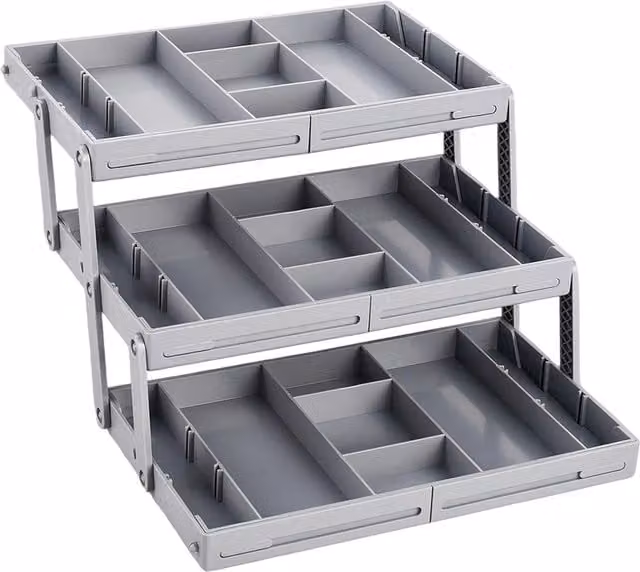 Livingandhome Expandable Multi-tier Drawer Divider Organizer Tray, Grey, W/D/H: 15 x 15 x 6.8 cm