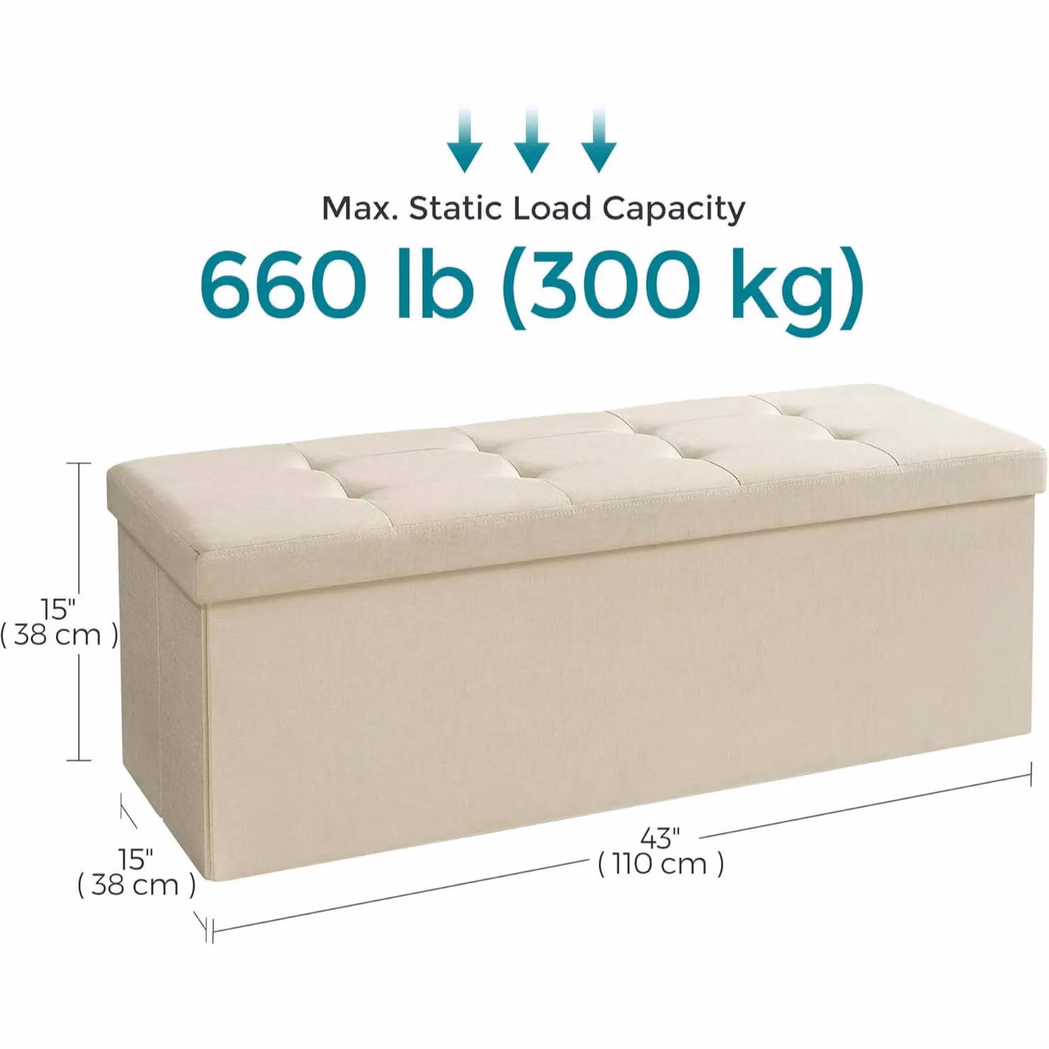 SONGMICS Large Storage Ottoman Bench and Folding Foot Rest in Beige – 2