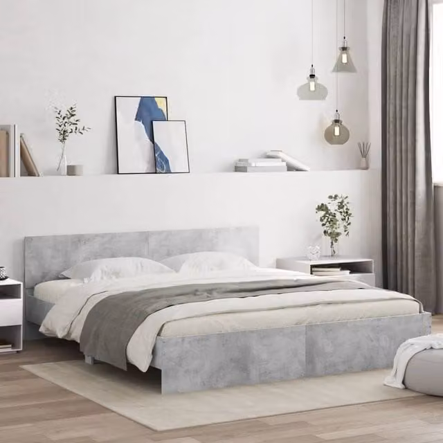Berkfield Home Super King Bed Frame with LED Under-Bed Lighting and USB Charging Port, Concrete Grey, W: 180 cm, D: 200 cm – 1