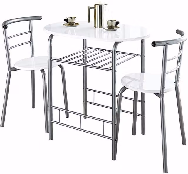 SPOT ON DEALZ White High Gloss Rectangular Dining Table and 2 Chairs Set with Metal Frame and MDF Top, W/D/H: 120 x 74 x 74 cm – 1