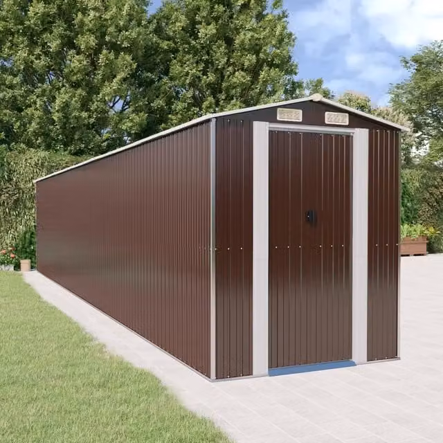 Berkfield Home Dark Brown Galvanised Steel Garden Shed with Sliding Doors and Side Vent, W/D/H: 192 x 1021 x 223 cm – 1