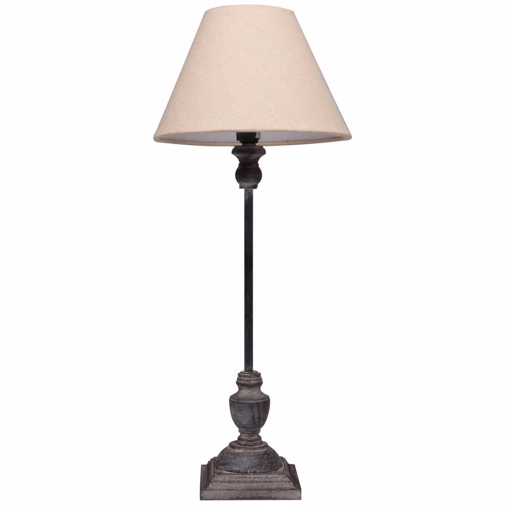 Wyld Haus Mossfern Slim Table Lamp with Grey Washed Wood Stem and Brown Linen Shade – 2
