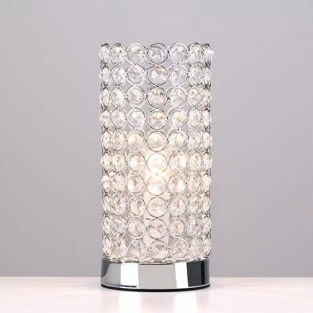 ValueLights Ducy Pair of Silver Crystal and Chrome Dimmable Touch Table Lamps