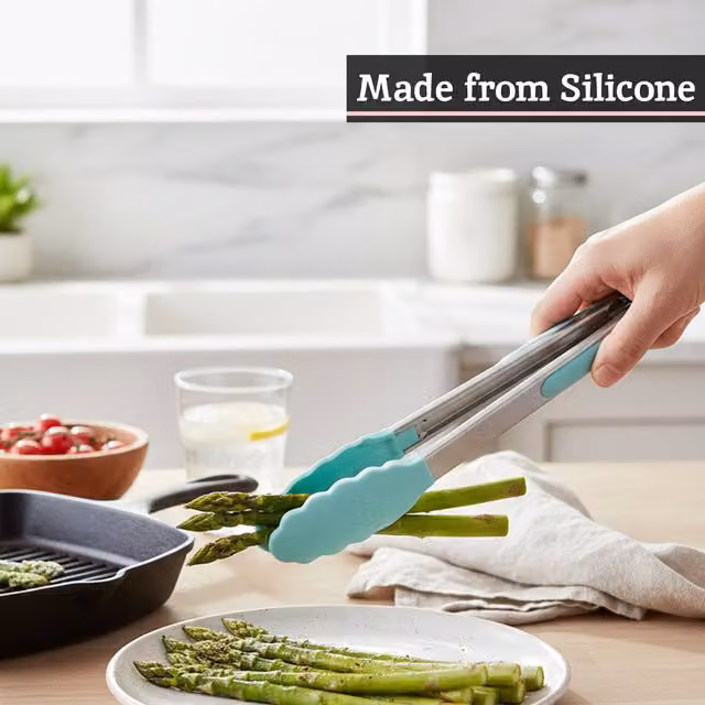 Orsina Green Silicone and Stainless Steel Kitchen Tongs with Hanging Loop