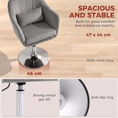HOMCOM Grey Velvet Swivel Tub Accent Chair with Metal Frame – 4