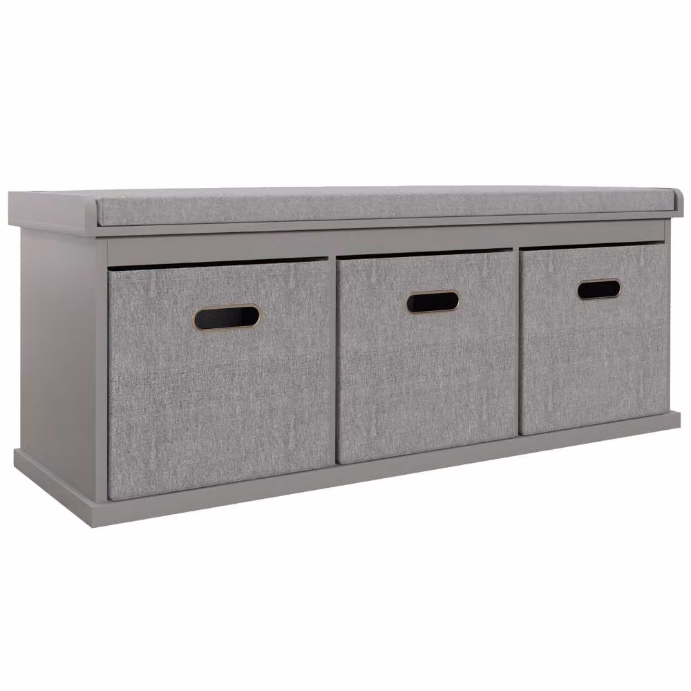 Wyld Haus Marari Grey 3 Drawer Shoe Storage Bench with Padded Fabric Seat – 2