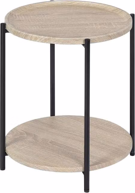 NESTLUNE 2-Tier Round Sofa Side Table in Beige – 1