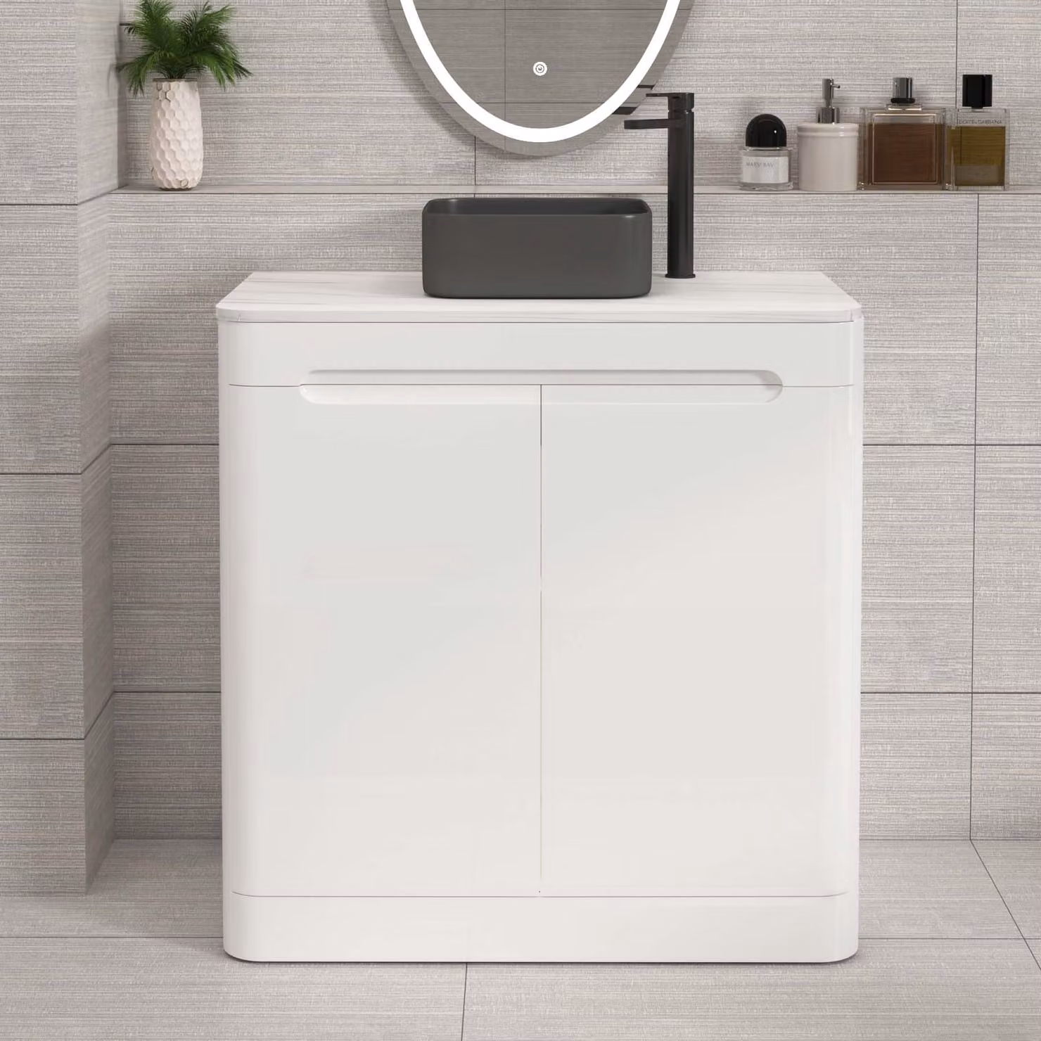 Royal Bathrooms Venice 800mm Gloss White Floor Standing 2 Door Vanity Unit with Art Square Basin
