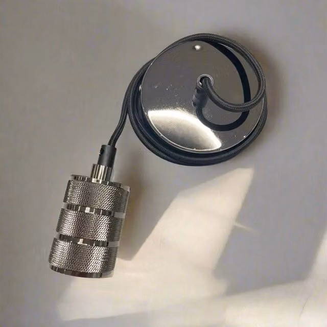 CGC Lighting Sydney Black Knurled Two Band Adjustable E27 Ceiling Pendant with Matching Ceiling Rose