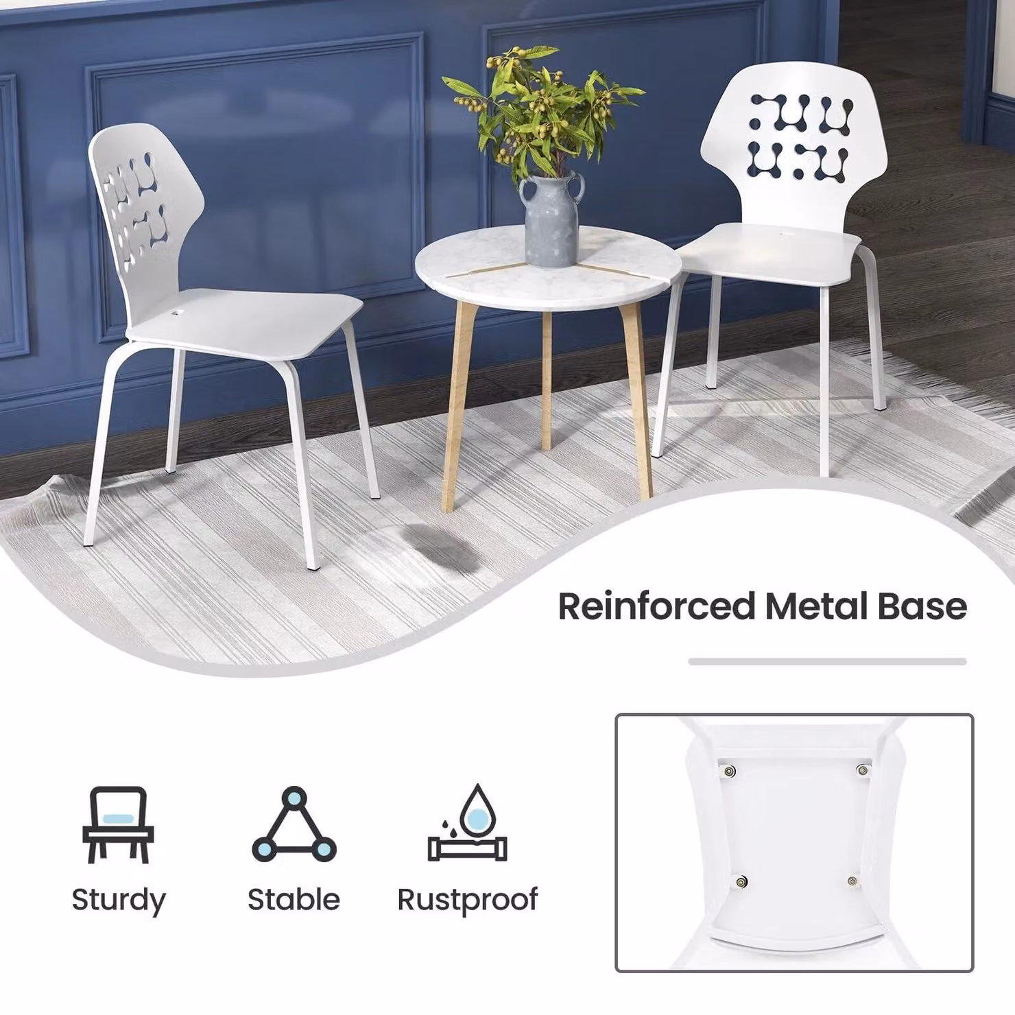 Costway Set of 4 White Metal Armless Dining Chairs and Kitchen Bar Stools – 3