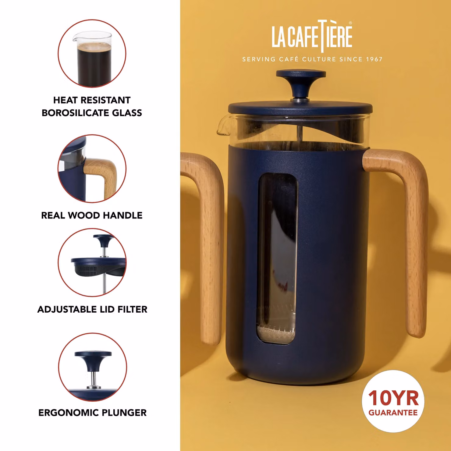 La Cafetiere Pisa 8-Cup French Press Coffee Maker, 0.95 l, Blue – 7