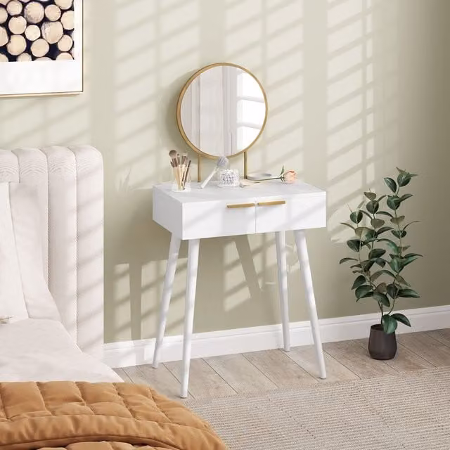 HOMCOM Modern Dressing Table with Mirror, White, W/D/H: 60 x 40 x 123 cm