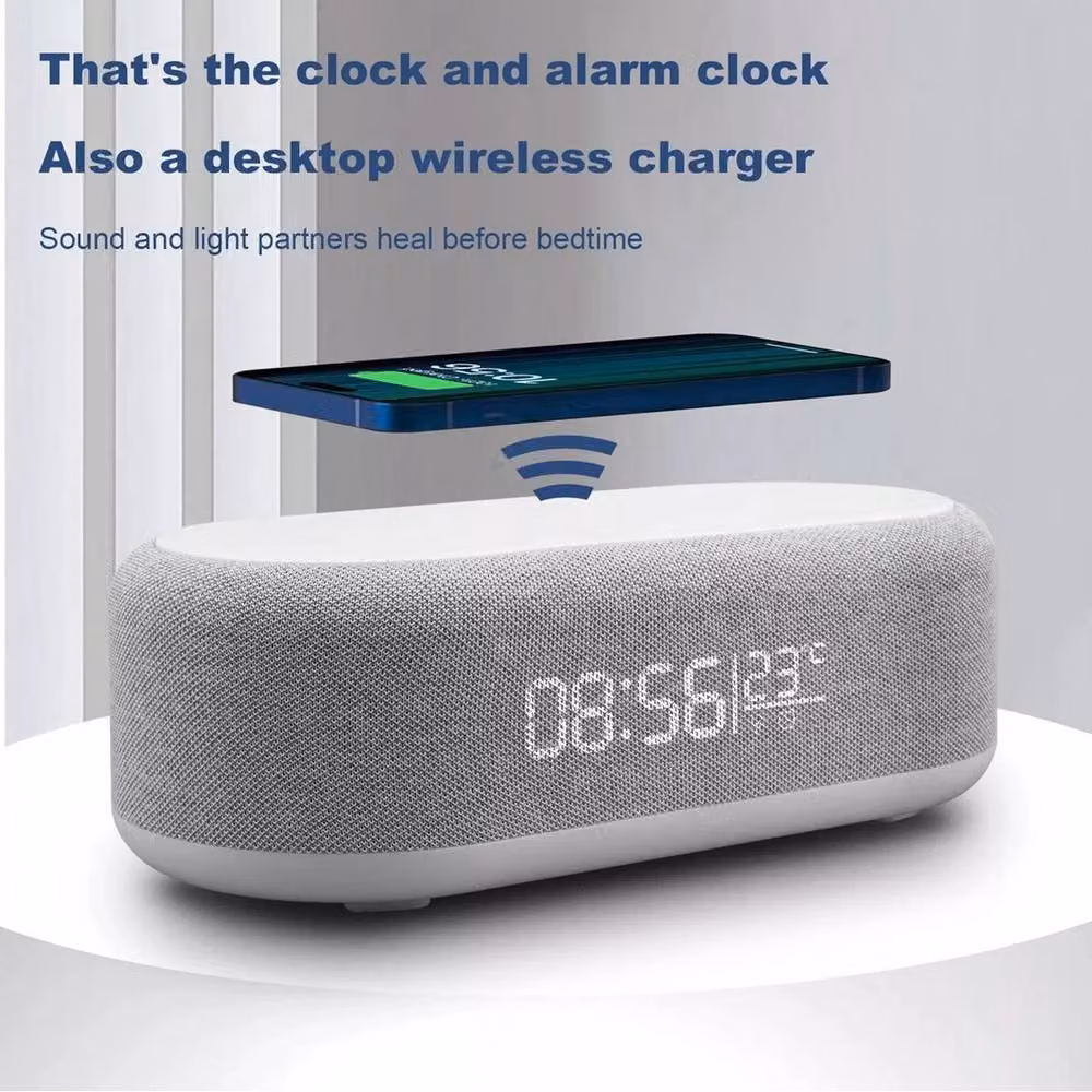 FLAVORA 6-in-1 Wireless Charging Alarm Clock in Grey – 3
