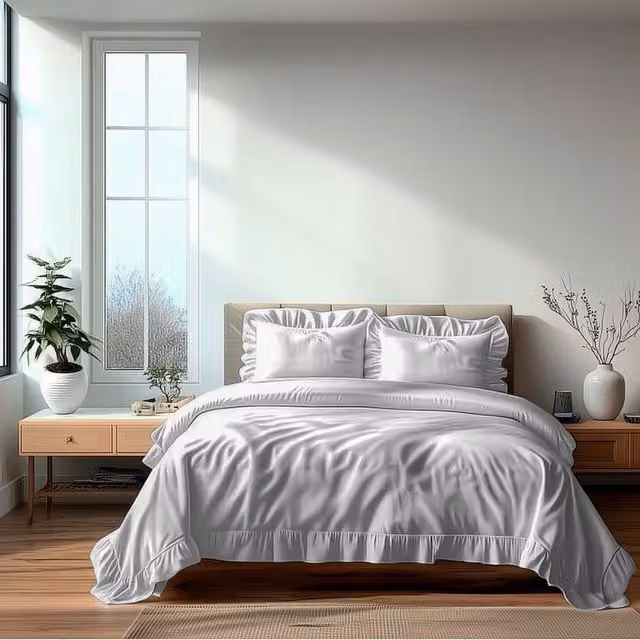 Snug City Polycotton Duvet Cover and Pillowcase Set with Frilled Design in White, Single Size (W: 90 cm, H: 200 cm) – 1