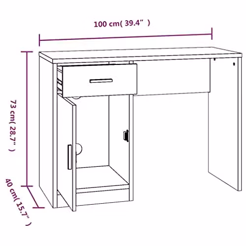vidaXL Writing Desk with Drawer and Cabinet in Grey, W/D/H: 100 x 40 x 73 cm – 3