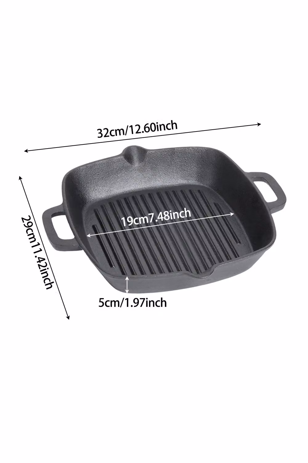 Living and Home Pre-Seasoned Cast Iron Grill Pan with Dual Handles and Pouring Spout, Black – 6