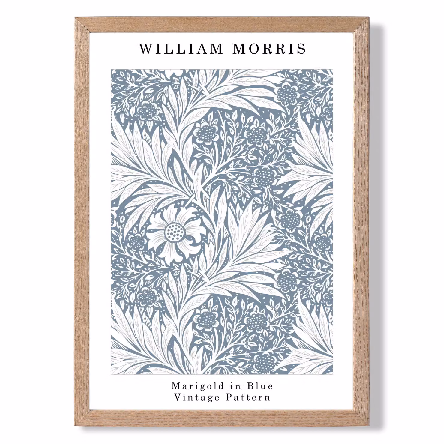 ARTZE William Morris Marigold in Blue Floral Art Print with Oak Frame, Mid Blue, A4 – 2