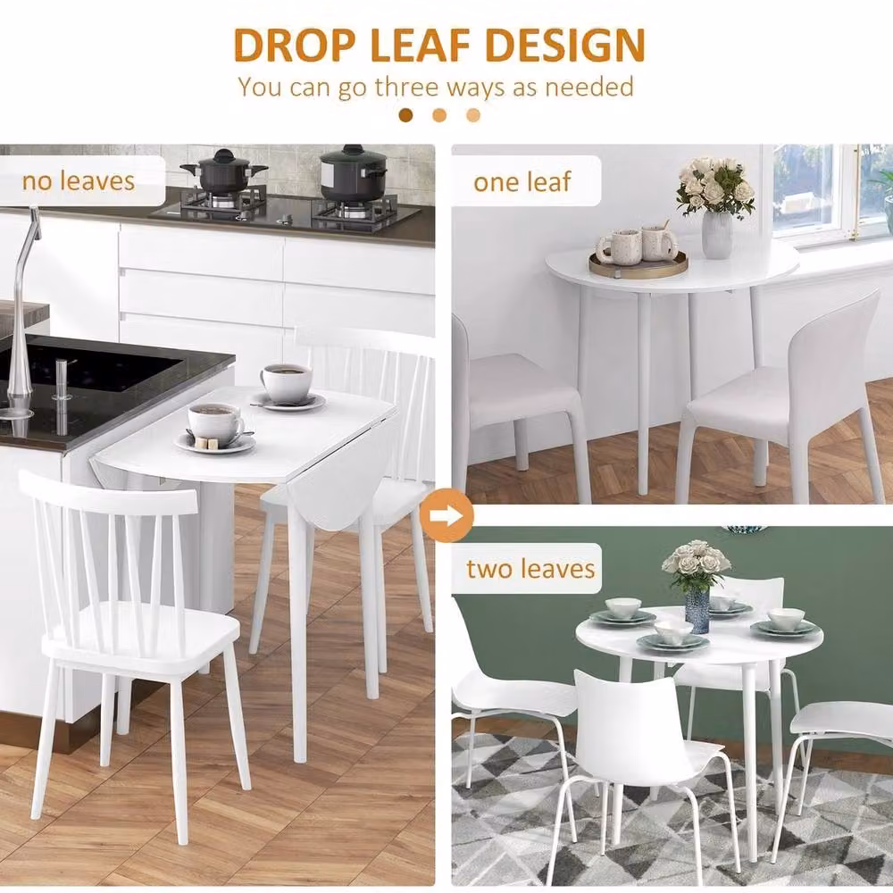 VOGREX White Round Drop Leaf Dining Table with Pine Wood Legs, W/D/H: 120 x 52 x 73.5 cm – 4