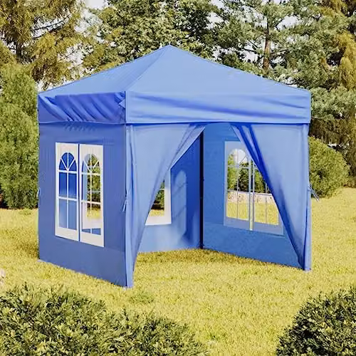 vidaXL Folding Party Tent with Sidewalls in Blue and Silver, W/D/H: 2 x 2 x 2 m – 2