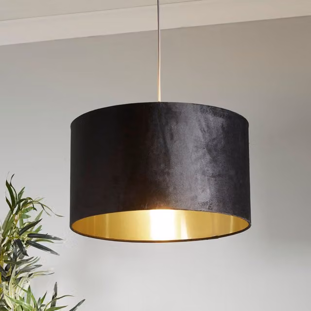 Lighting Collection Black Velvet Cylinder Lamp Shade with Brushed Gold Inner Shade – 1