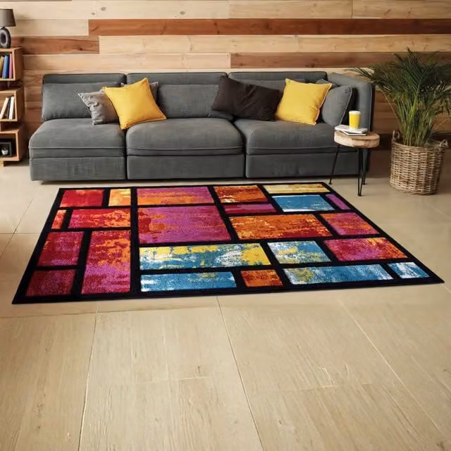 Smart Living Modern Hand Carved Abstract Area Rug, Multicolour Red, W: 60 cm, L: 110 cm