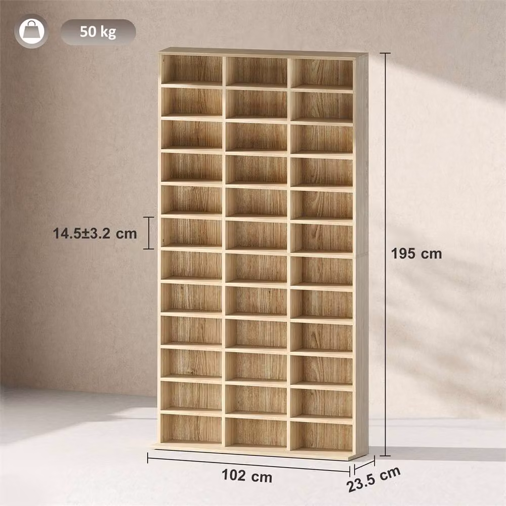EONLION Modern Oak Tone Storage Shelf in Brown with Adjustable Shelves and Media Compartments – 2