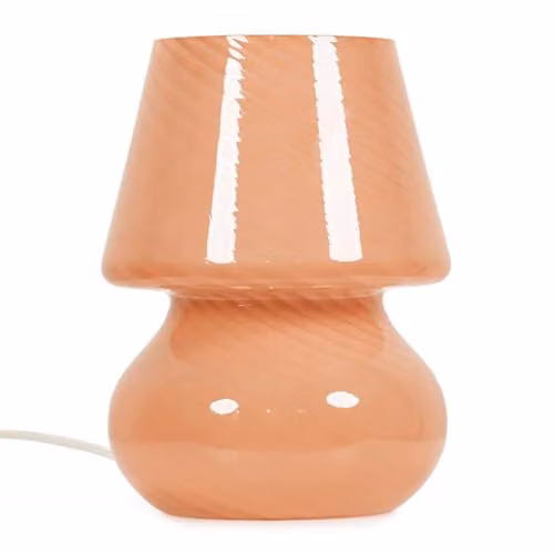 ValueLights Pin Stripe Peach Glass Table Lamp with Tapered Lampshade and LED Bulb – 1