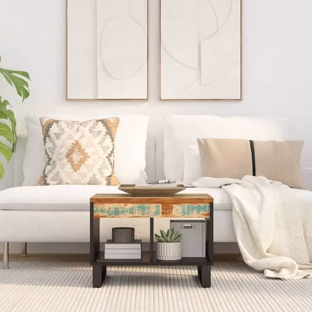 Berkfield Home Industrial Reclaimed Solid Wood Coffee Table, Multicolour, W: 55 cm, D: 50 cm, H: 40 cm – 1