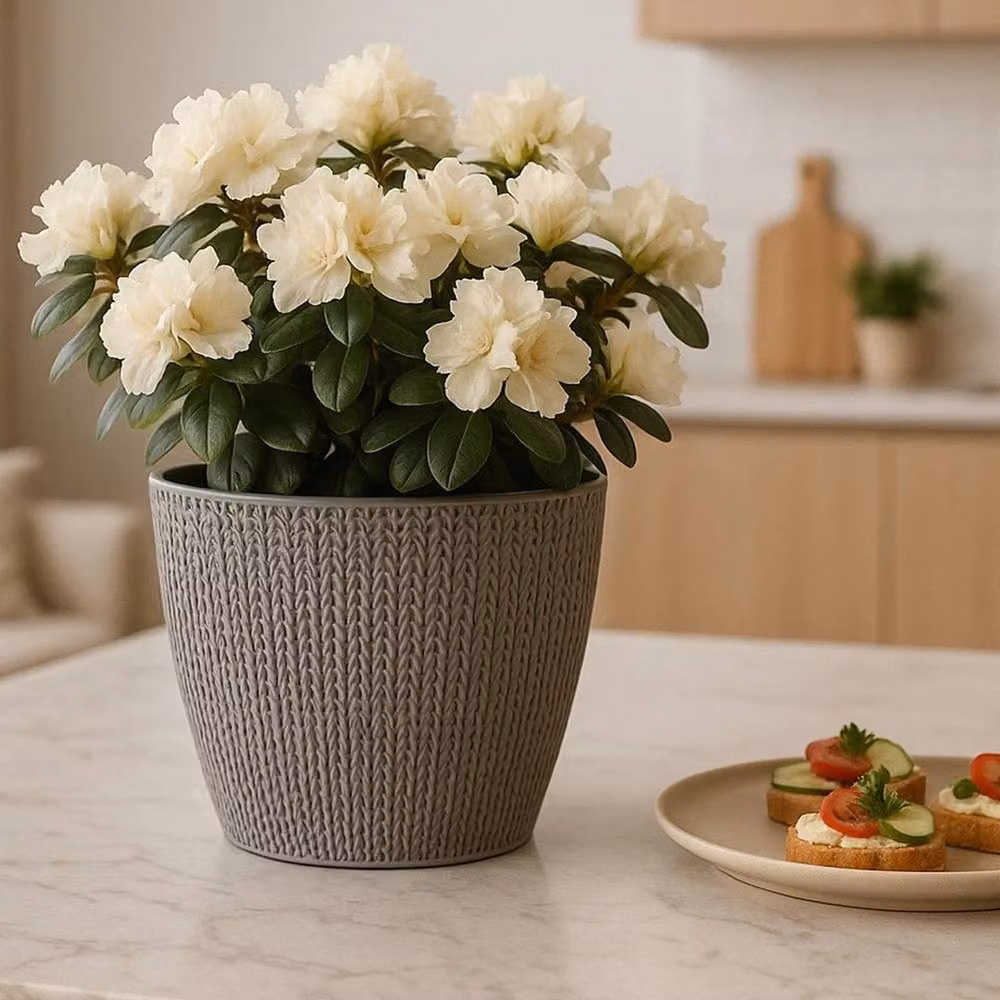 VOGREX Grey Knitted Indoor Planter with Tray in Anthracite – 5