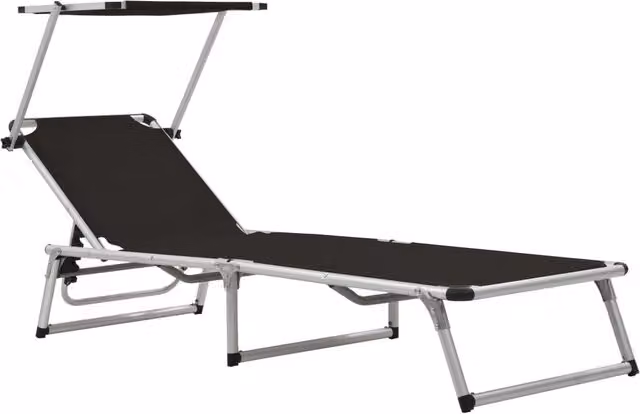 Berkfield Home Folding Sun Lounger with Roof in Black Aluminium and Textilene