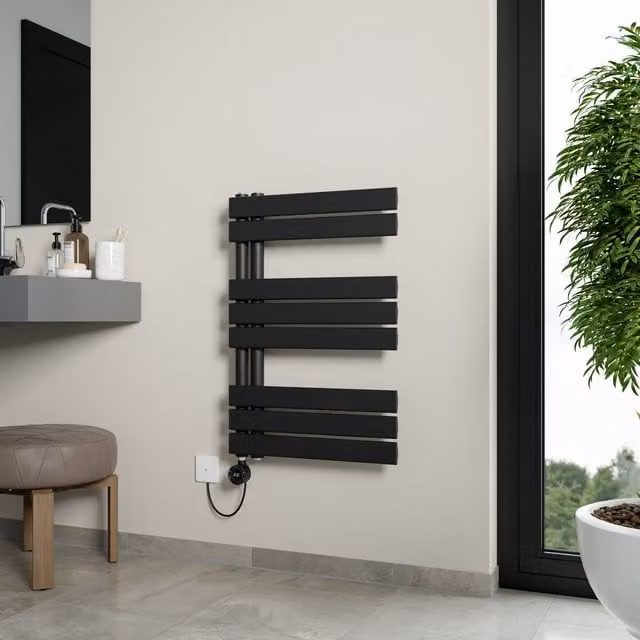 Agadon Lola Open Electric Designer Towel Radiator in Black, W: 50 cm, H: 75 cm – 1