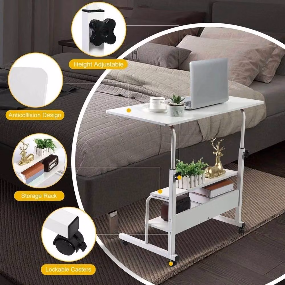 NESTLUNE Height Adjustable Mobile Overbed Table in White – 3
