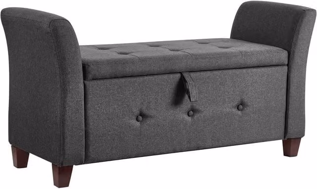 Kelvenix Dark Grey Linen Storage Ottoman Seat Stool Bench