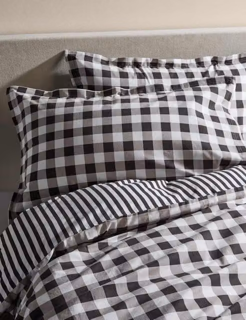 M&S Black Checked Cotton Percale Bedding Set, 200 x 200 cm