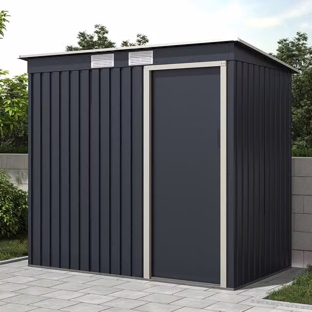 Charles Bentley Pent Metal Galvanised Steel Shed in Grey/Anthracite with Sliding Doors and Side Vent