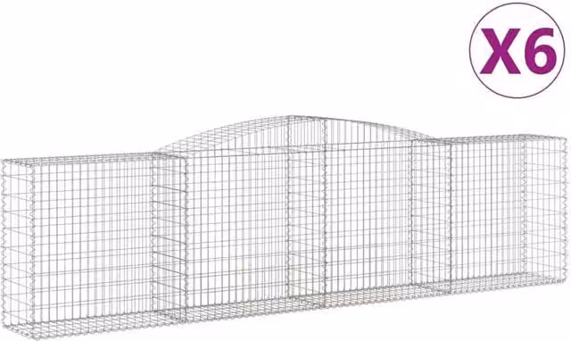 Berkfield Home Arched Gabion Baskets, 6 Piece Set, Silver Galvanised Steel, W: 400 cm, D: 50 cm, H: 100-120 cm
