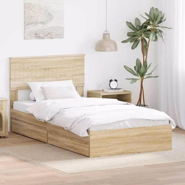 Berkfield Home Storage Bed with Drawers in Sonoma Oak and Brown, W/D/H: 100 x 200 cm – 1