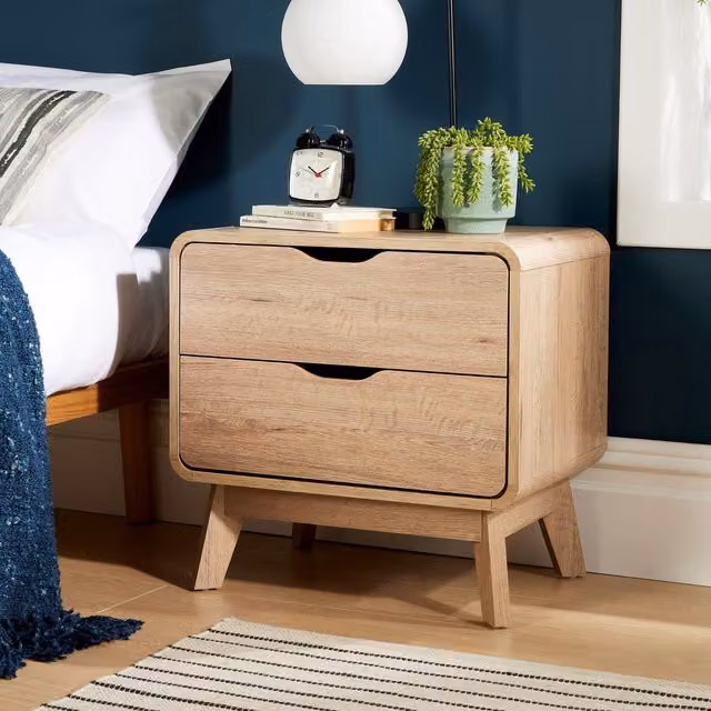 Home Source Nordica 2 Drawer Bedside Table Storage Unit in Natural