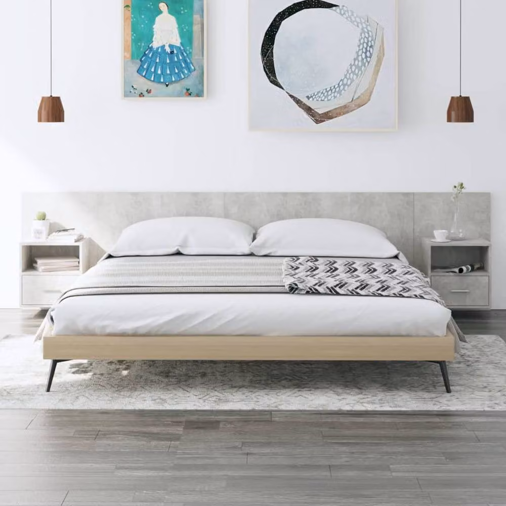Berkfield Home Bed Headboard with Cabinets in Concrete Grey Engineered Wood – 2