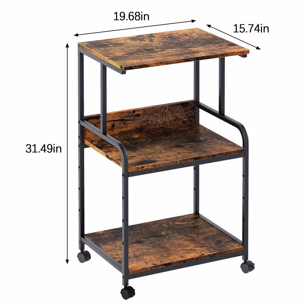 Huhote 3-Tier Printer Stand with Adjustable Storage Shelves and Locking Wheels, Brown – 7
