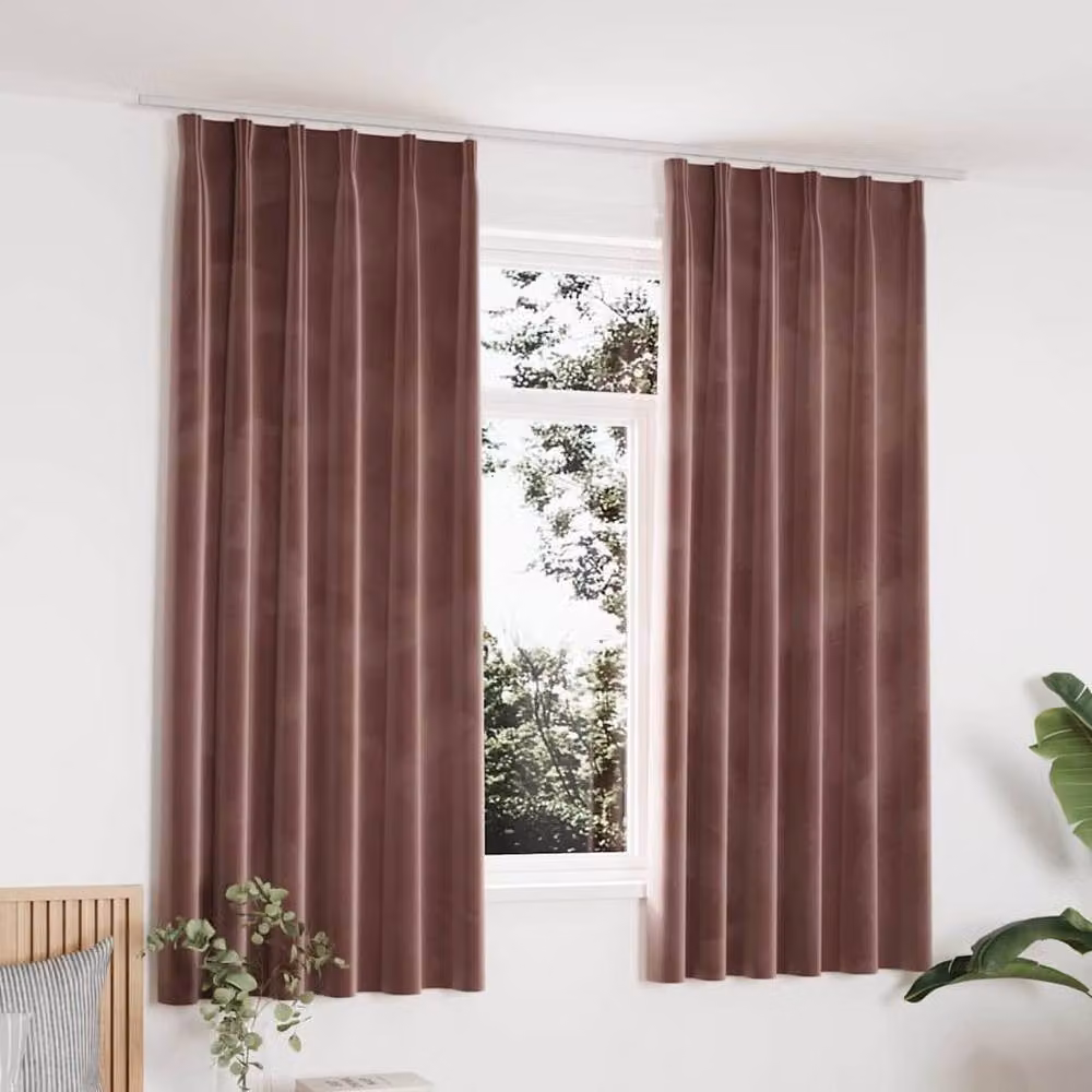 Berkfield Home Blackout Velvet Curtains, 2 Pack, Antique Pink, W: 140 cm, H: 175 cm – 2