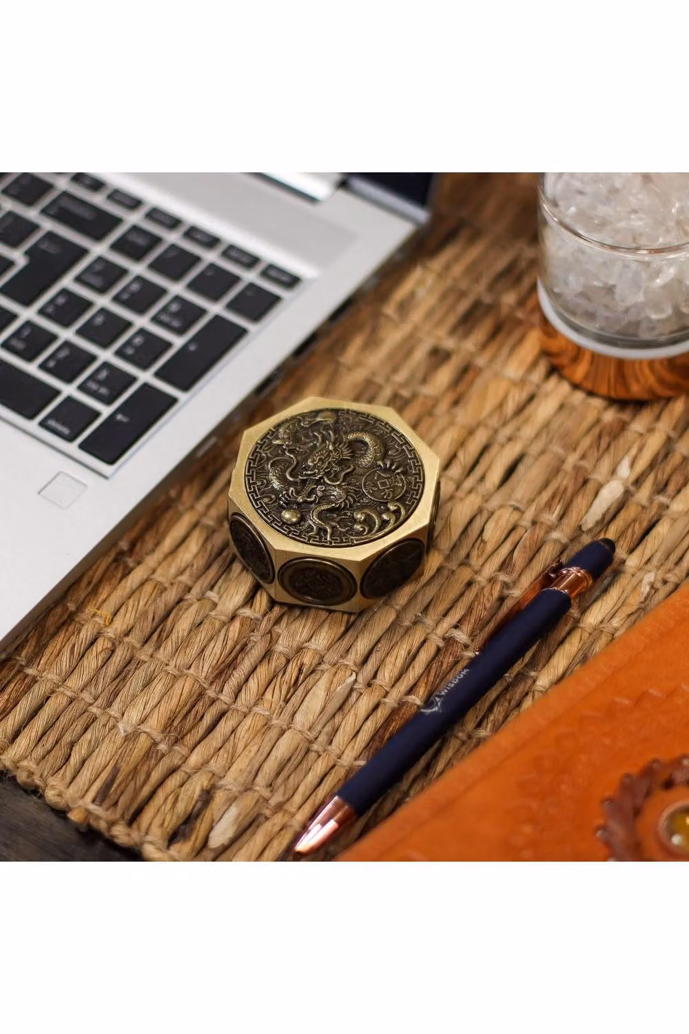 KDMD Gold Metal Feng Shui Lucky Cat and Dragon Tabletop Spinner – 3