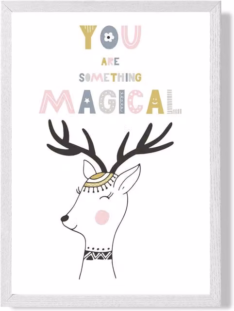 ARTZE You Are Magical Deer Scandi Quote Framed Print, Pink and White, A4