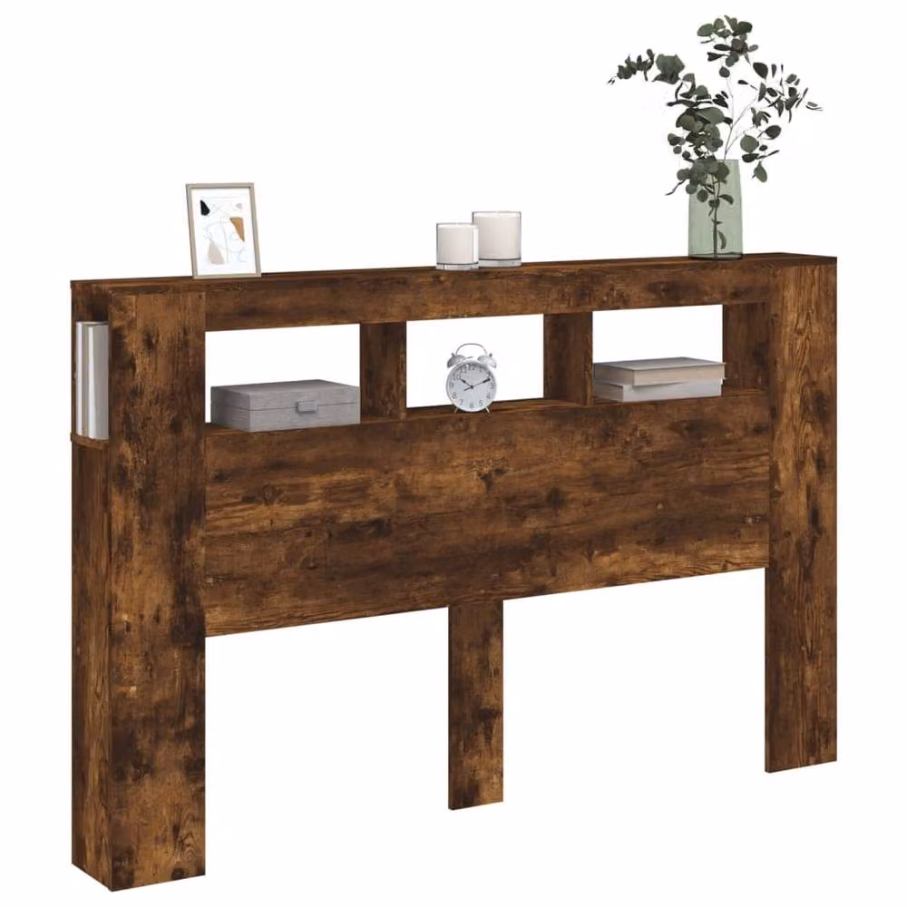 Berkfield Home Modern LED Headboard in Smoked Oak Brown with Integrated Shelf and USB Charging Port, W: 160 cm, D: 18.5 cm, H: 103.5 cm – 4