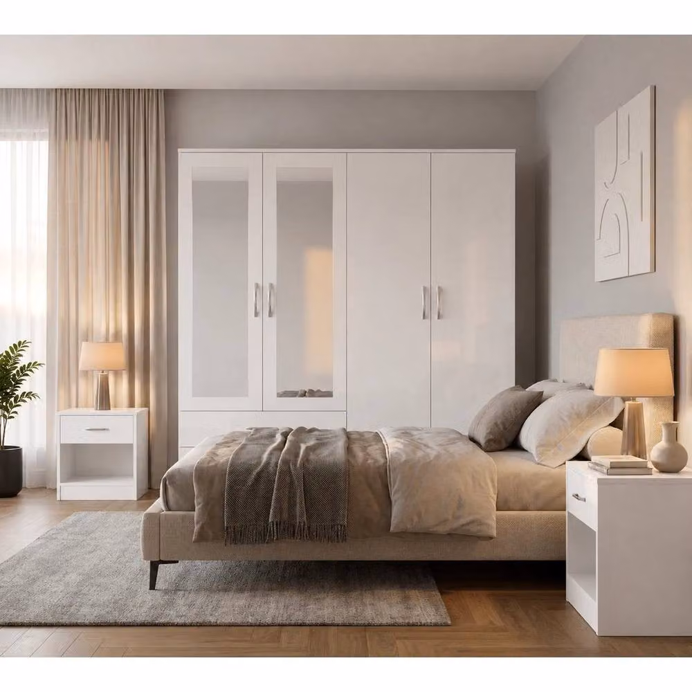 FORGEVIO High Gloss White 4 Door Wardrobe and 2 Bedside Cabinets Set – 2