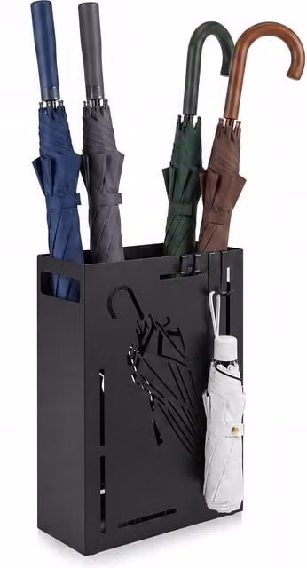 COSTWAY Black Rectangular Umbrella Holder Rack with Removable Tray