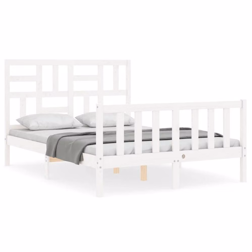 Berkfield Home Beautiful Bed Frame with Headboard in White Solid Pine, W/D/H: 140 x 200 x 104 cm – 2