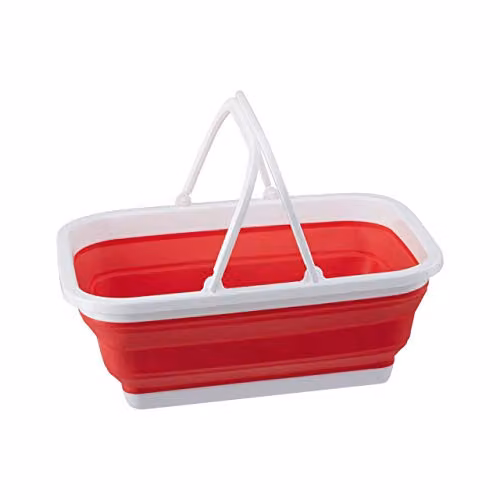 Orsina Collapsible Red and White Laundry Basket with Handles, W: 39 cm, D: 28 cm, H: 15 cm – 1