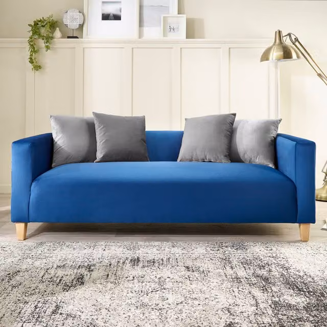 Aspire Bonnie 3 Seater Sofa in Blue Brushed Velvet with Scatter Cushions